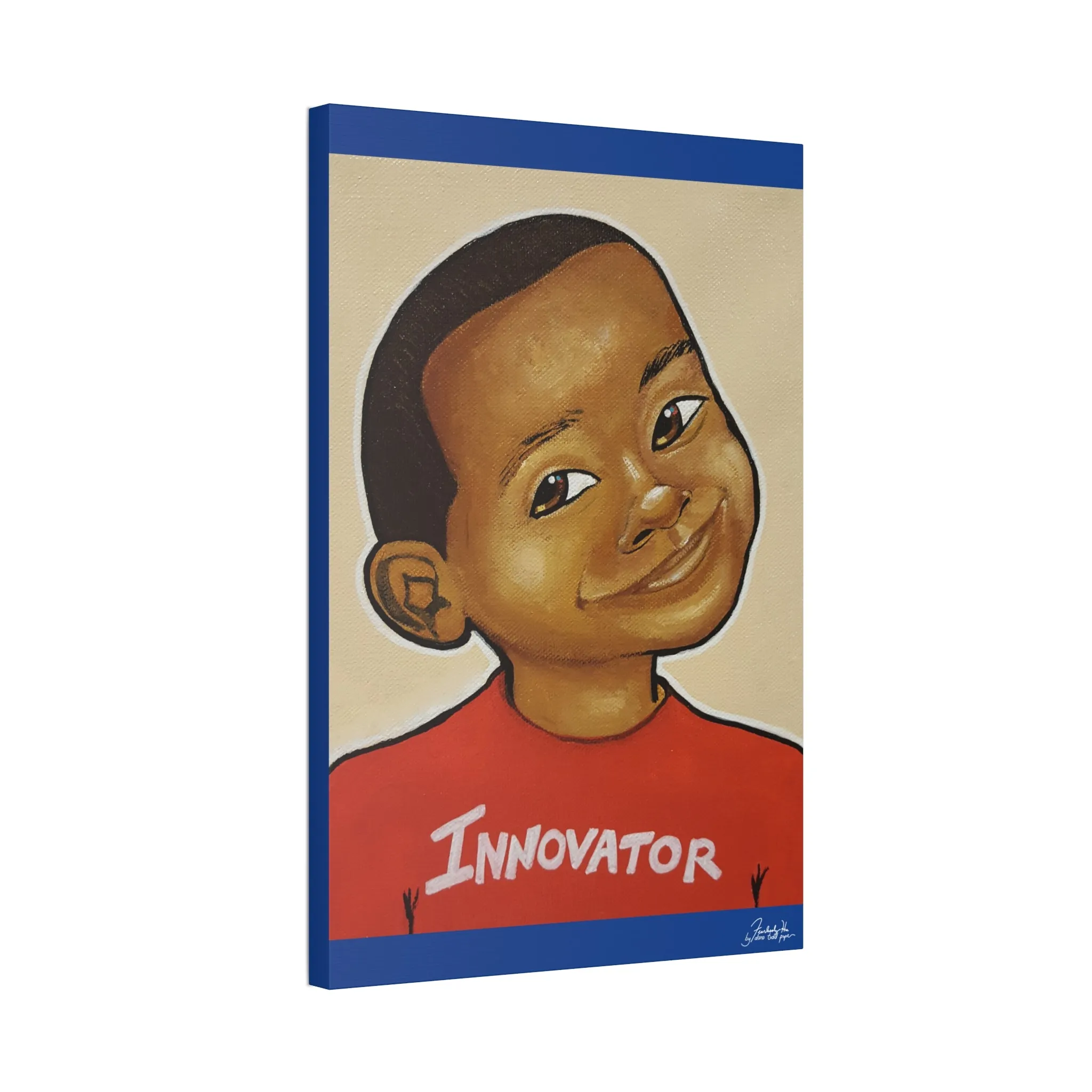 Canvas Stretched, 1 5'' Wall Art - Boy Innovator Bold Color Red Tan Navy