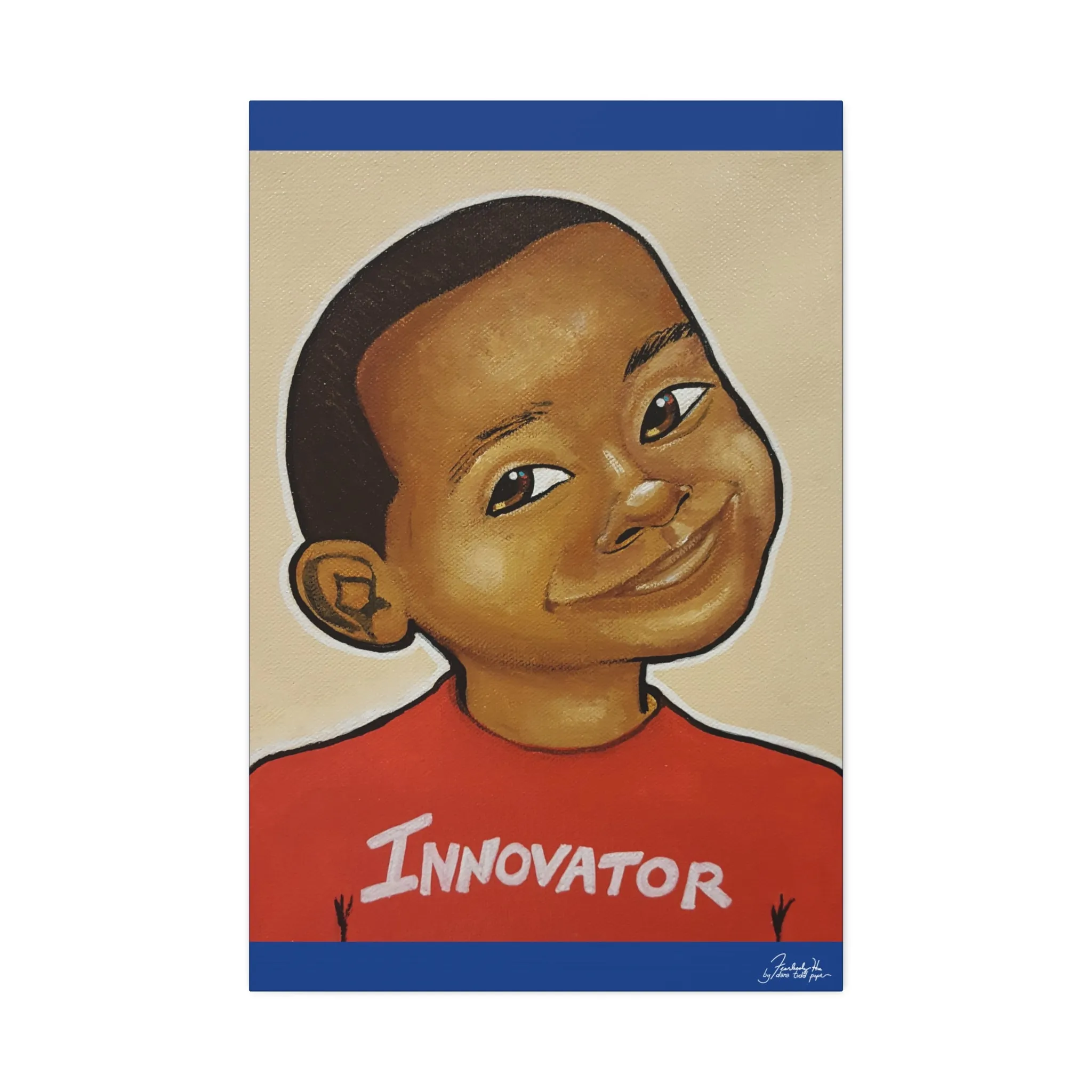 Canvas Stretched, 1 5'' Wall Art - Boy Innovator Bold Color Red Tan Navy