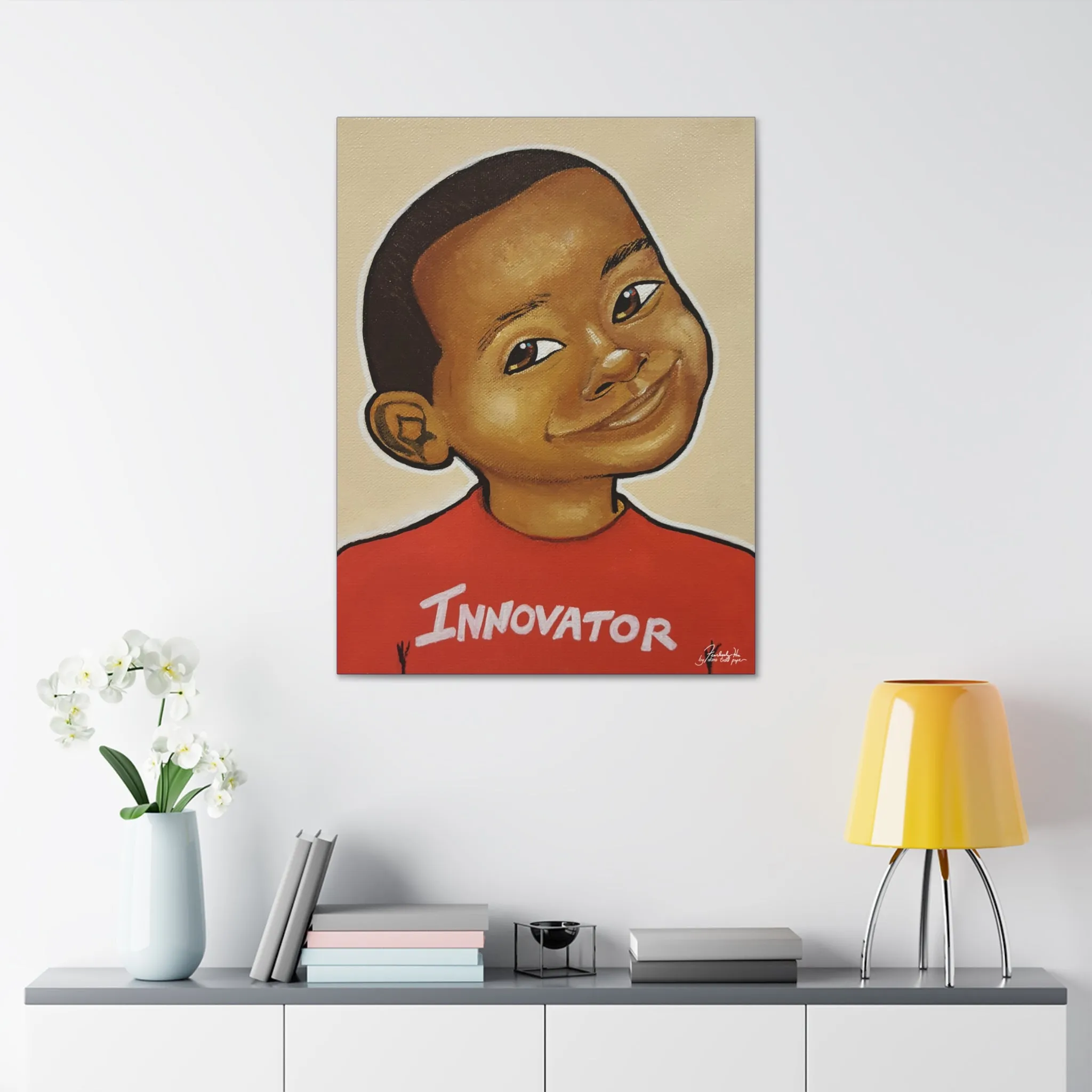 Canvas Stretched, 1 5'' Wall Art - Boy Innovator Bold Color Red Tan Navy