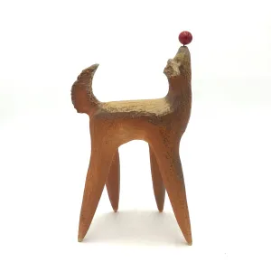 Cathy Broski - Wood-Fired Ceramic Sculpture - Dog at Play with Red Ball on Nose