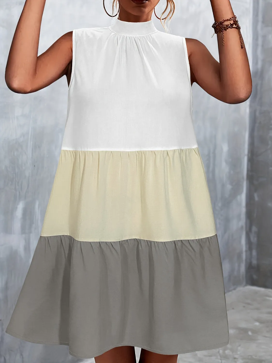 Chelsea Tied Color Block Mock Neck Sleeveless Dress