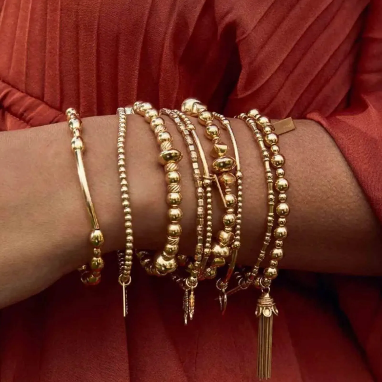 ChloBo Mini Small Ball Tassel Bracelet - Gold