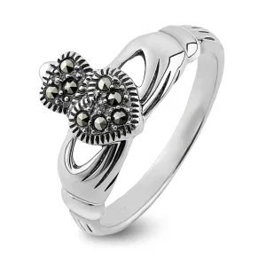 Claddagh Ring S-S2448 Ladies Sterling Silver with Marcasite