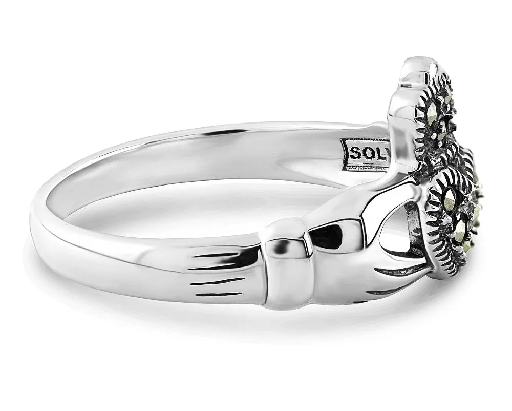 Claddagh Ring S-S2448 Ladies Sterling Silver with Marcasite