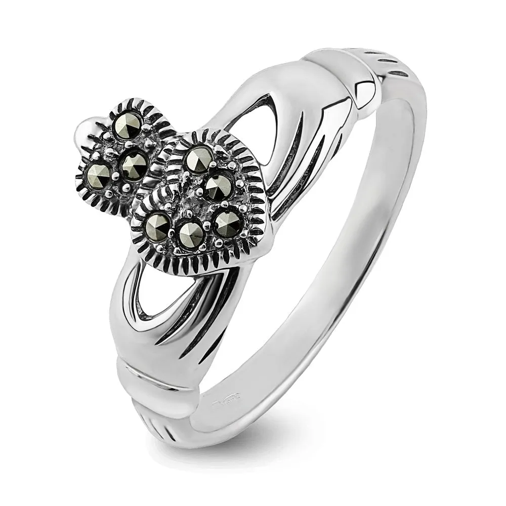 Claddagh Ring S-S2448 Ladies Sterling Silver with Marcasite