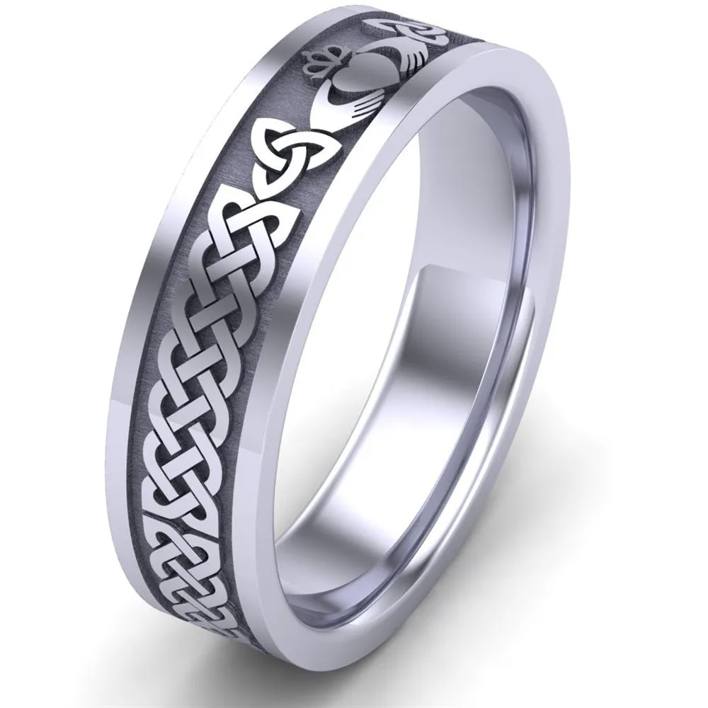Claddagh Wedding Ring UCL1-14W6MFLAT - 14K White Gold