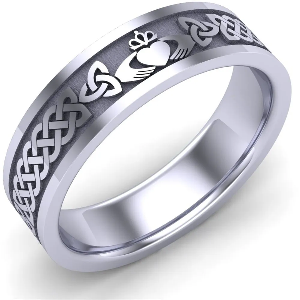 Claddagh Wedding Ring UCL1-14W6MFLAT - 14K White Gold