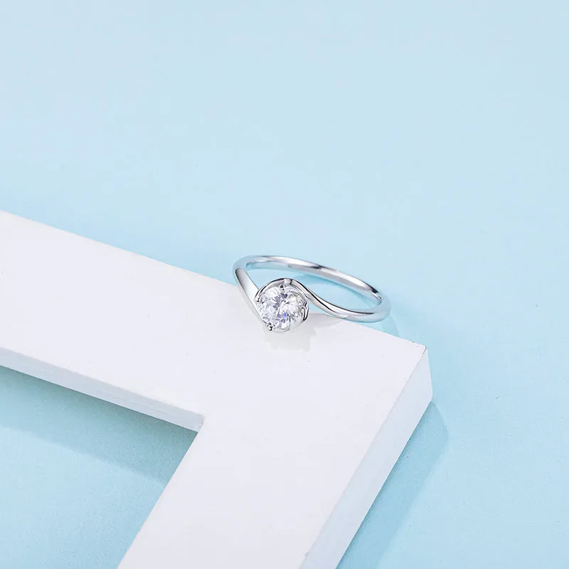 Classic Round Cut Moissanite Twist Shank Solitaire Ring