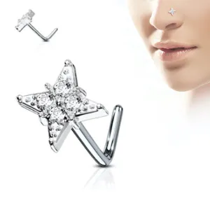 CLEAR CZ Paved Diamond 316L Surgical Steel L Bend Nose Stud Rings (#nosering007)