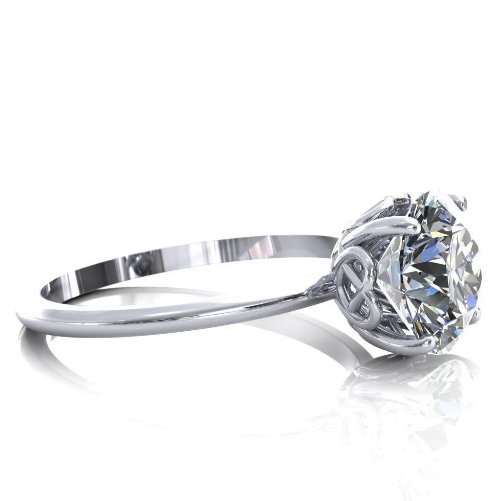 Clover-Hearts Round Center Stone Engagement Ring