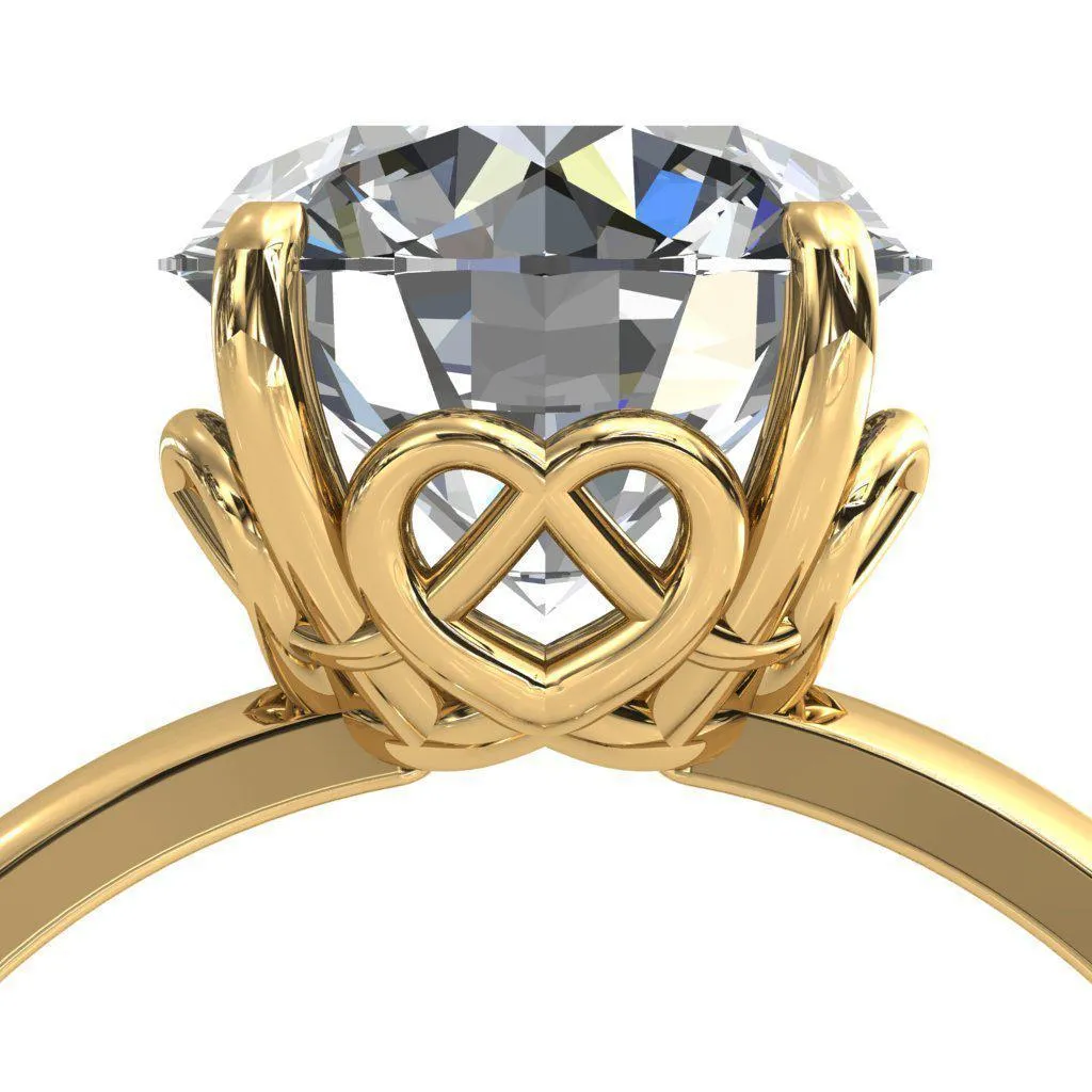 Clover-Hearts Round Center Stone Engagement Ring