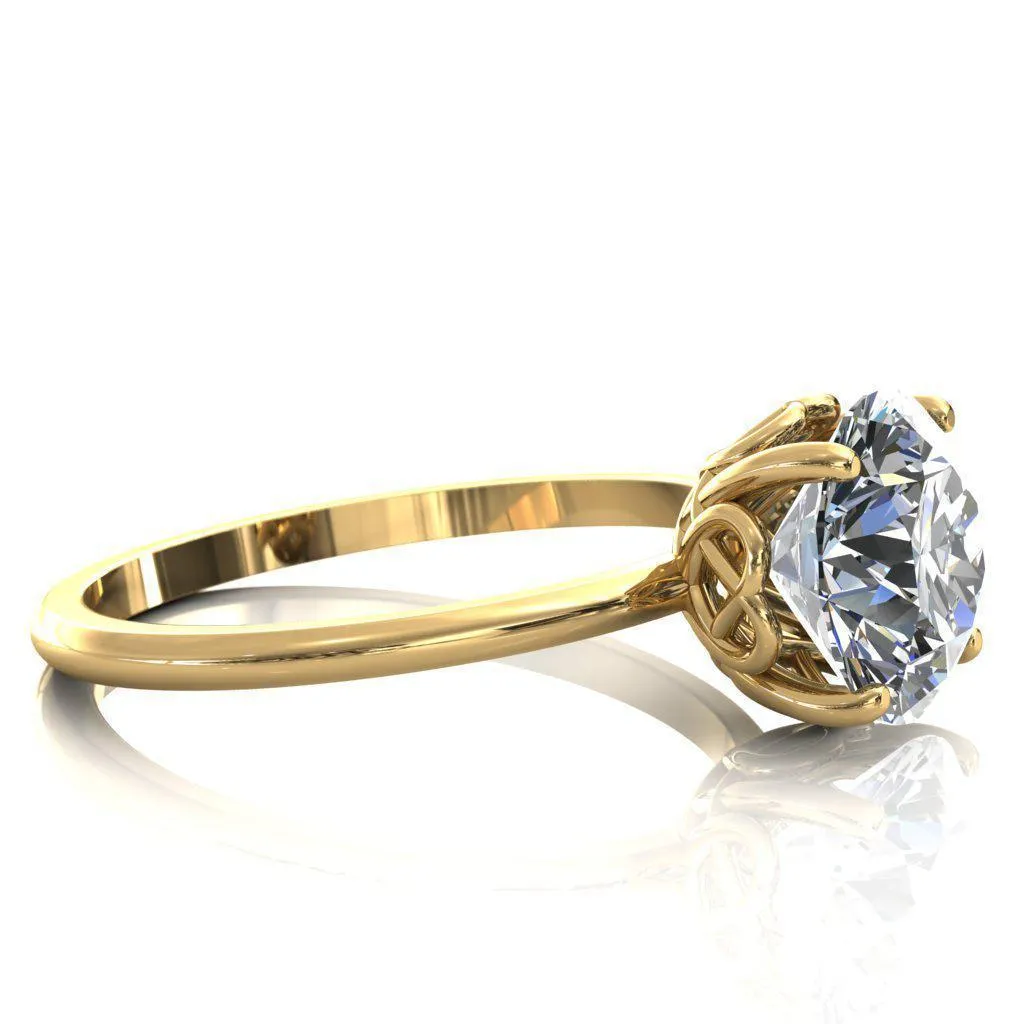 Clover-Hearts Round Center Stone Engagement Ring