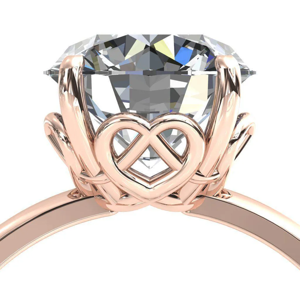 Clover-Hearts Round Center Stone Engagement Ring
