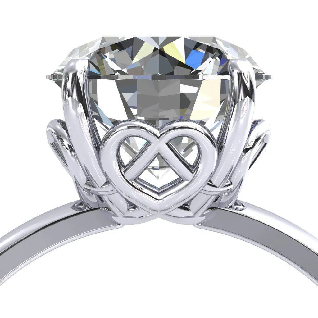 Clover-Hearts Round Center Stone Engagement Ring