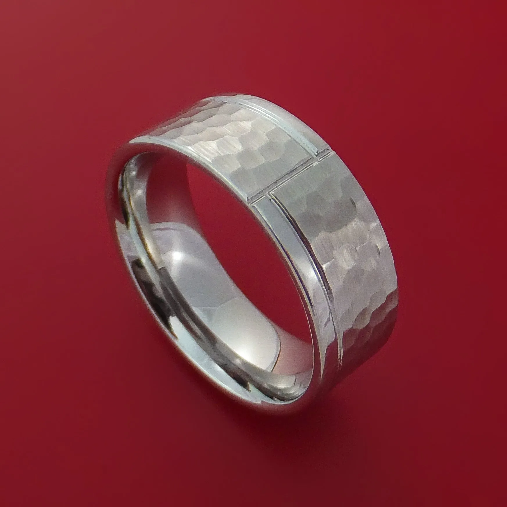 Cobalt Chrome Hammered Ring with Modern Design Custom Made Band