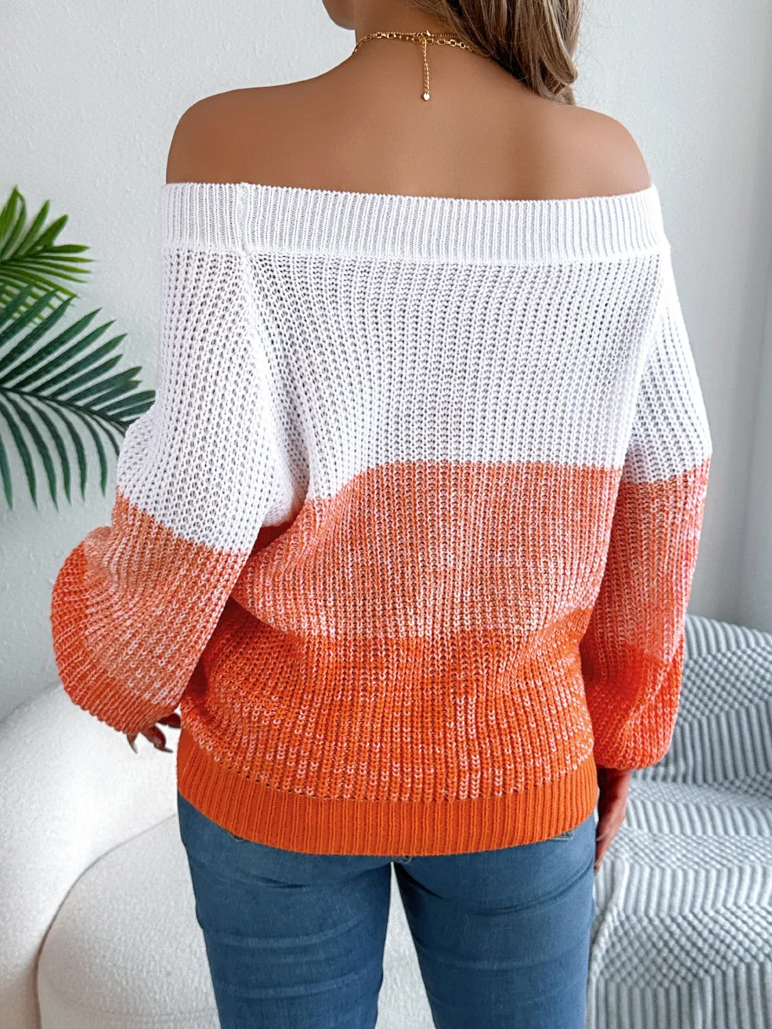Color Block Off-Shoulder Sweater