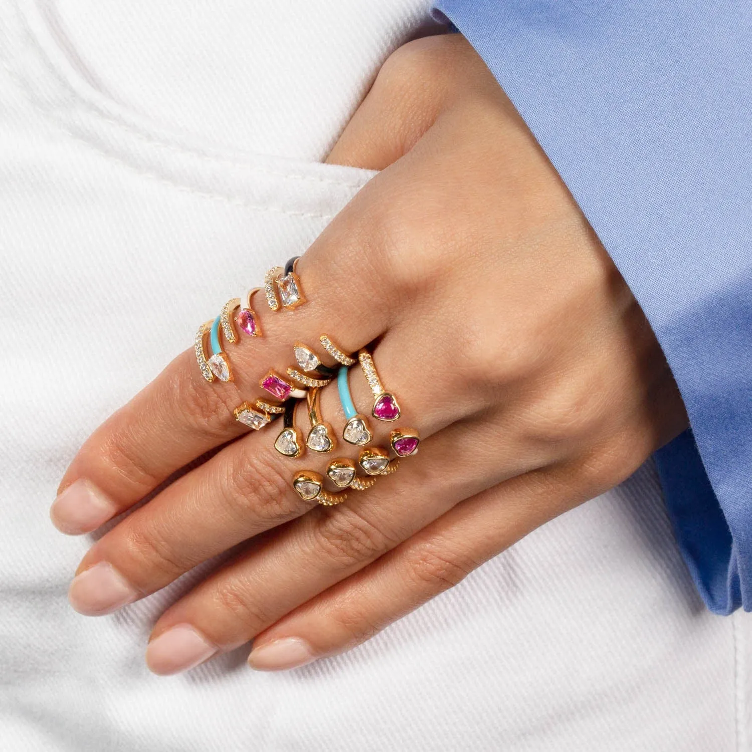 Colored Multi-Shape Open Enamel Ring
