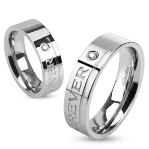 Copy of Stainless Steel "Love you Forever" Engraved Band Ring with Single CZ