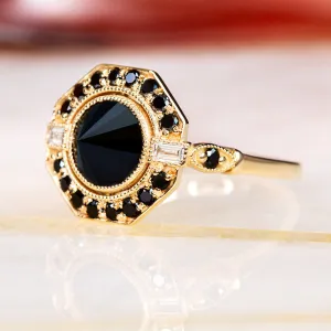 Cosmic Dust Inverted  Natural Black & White Baguette Diamond Ring