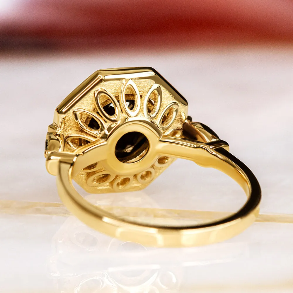 Cosmic Dust Inverted  Natural Black & White Baguette Diamond Ring