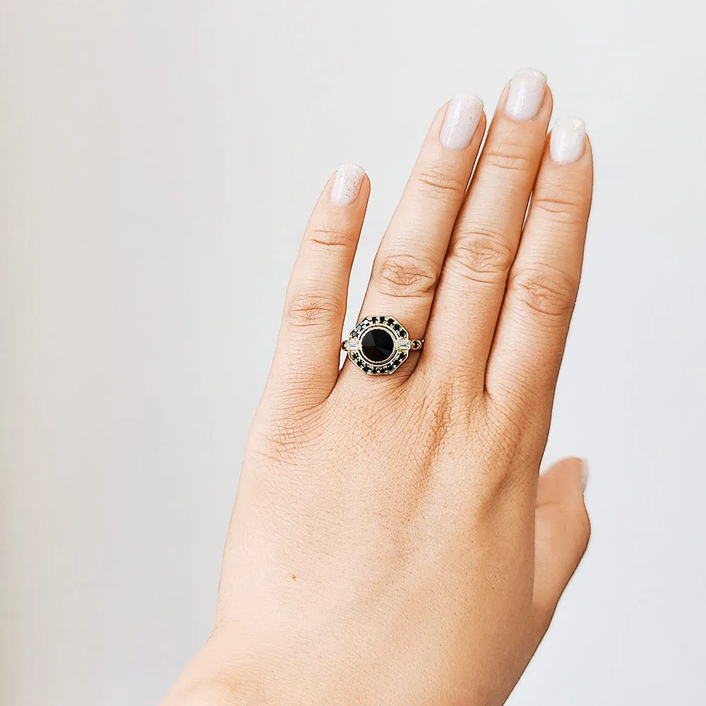 Cosmic Dust Inverted  Natural Black & White Baguette Diamond Ring
