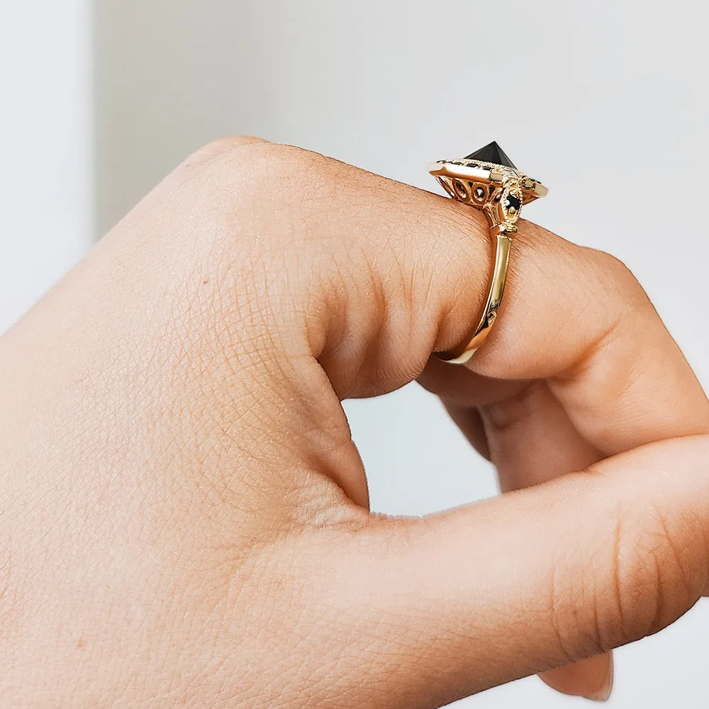 Cosmic Dust Inverted  Natural Black & White Baguette Diamond Ring