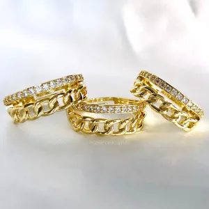 CRYSTAL CUBAN LINK RING