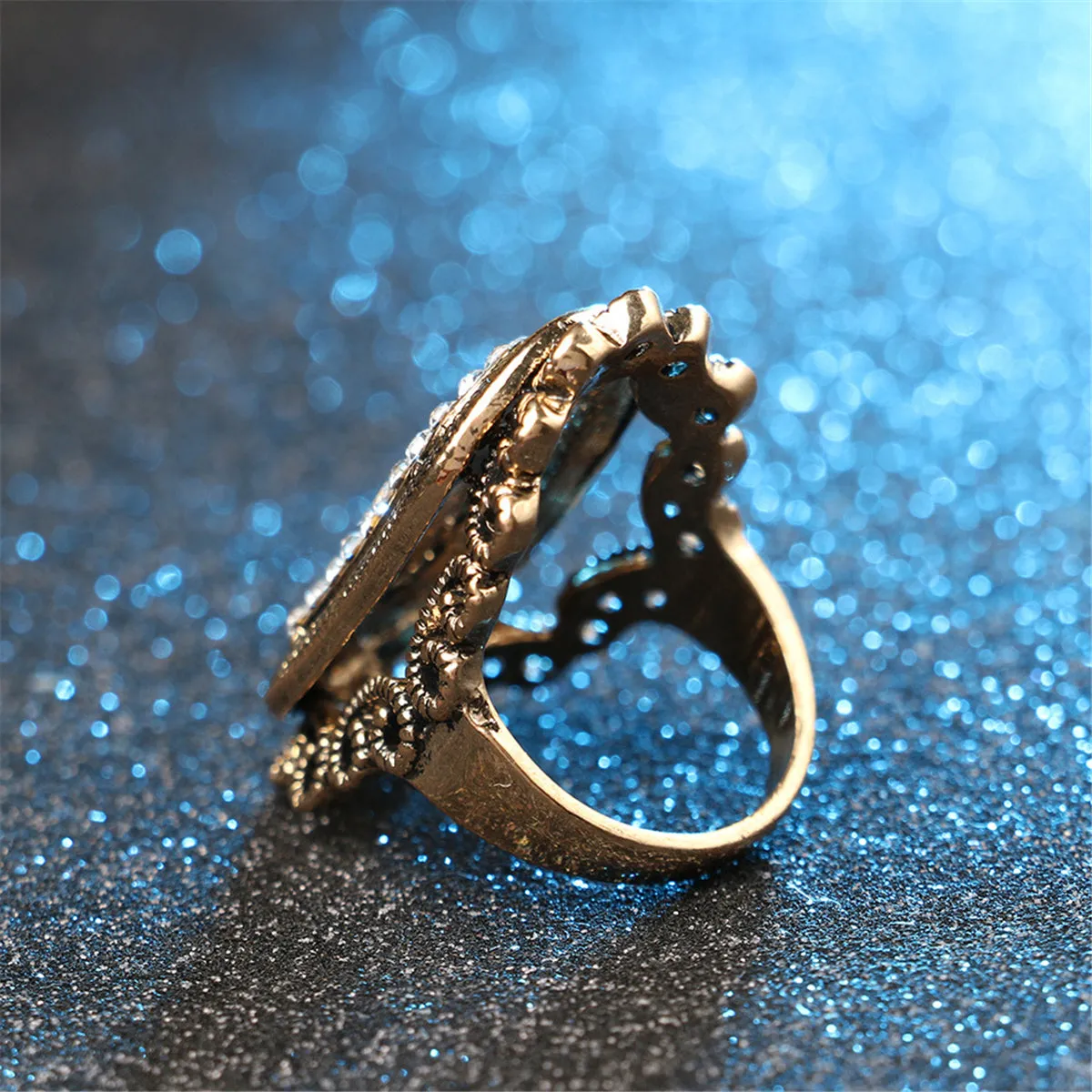 Cubic Zirconia & 18K Gold-Plated Hollow Crown Band Ring