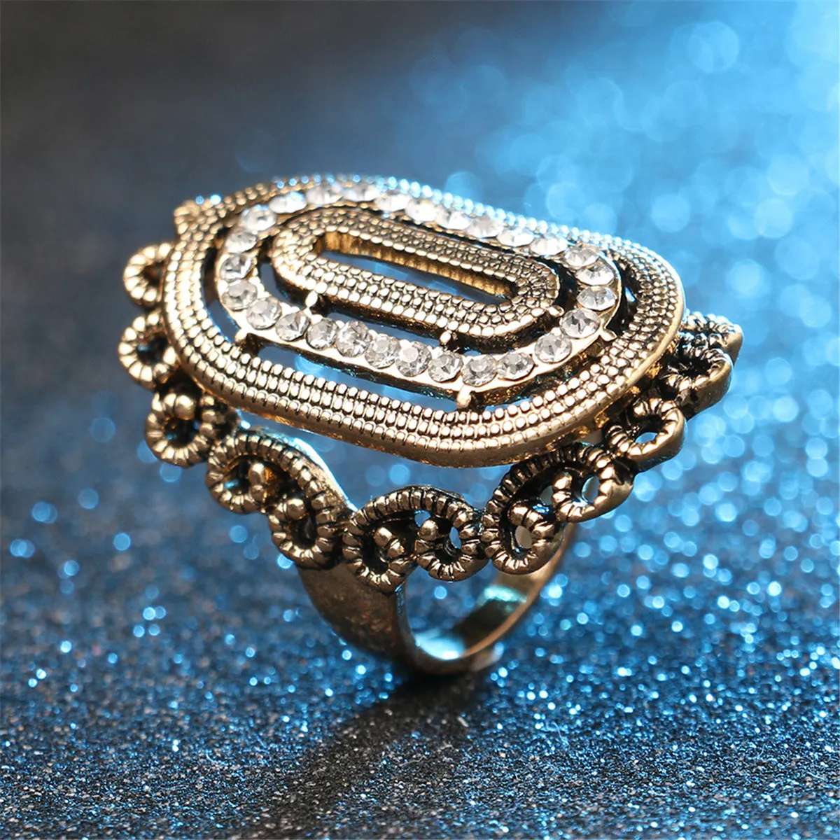 Cubic Zirconia & 18K Gold-Plated Hollow Crown Band Ring