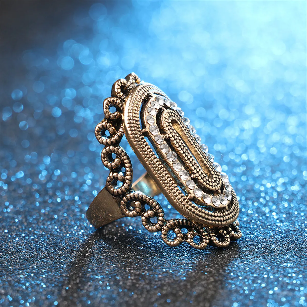 Cubic Zirconia & 18K Gold-Plated Hollow Crown Band Ring