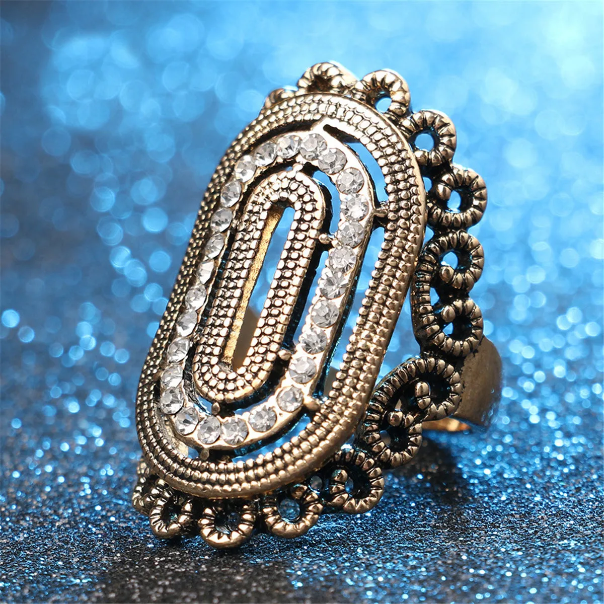 Cubic Zirconia & 18K Gold-Plated Hollow Crown Band Ring
