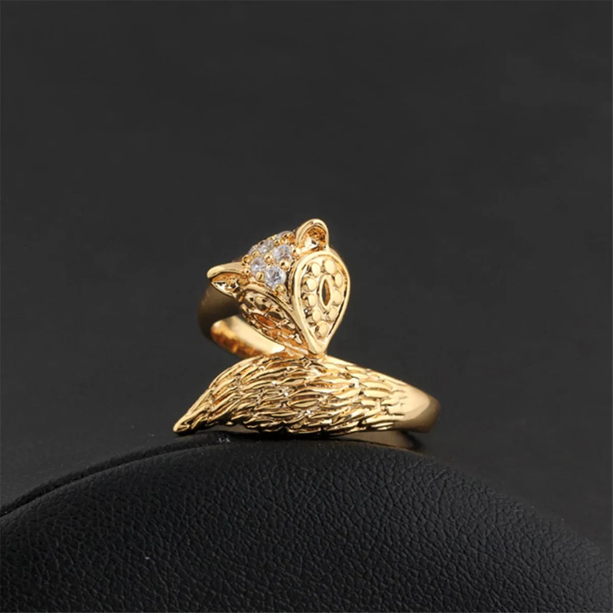 Cubic Zirconia & 18K Gold-Plated Modern Fox Ring