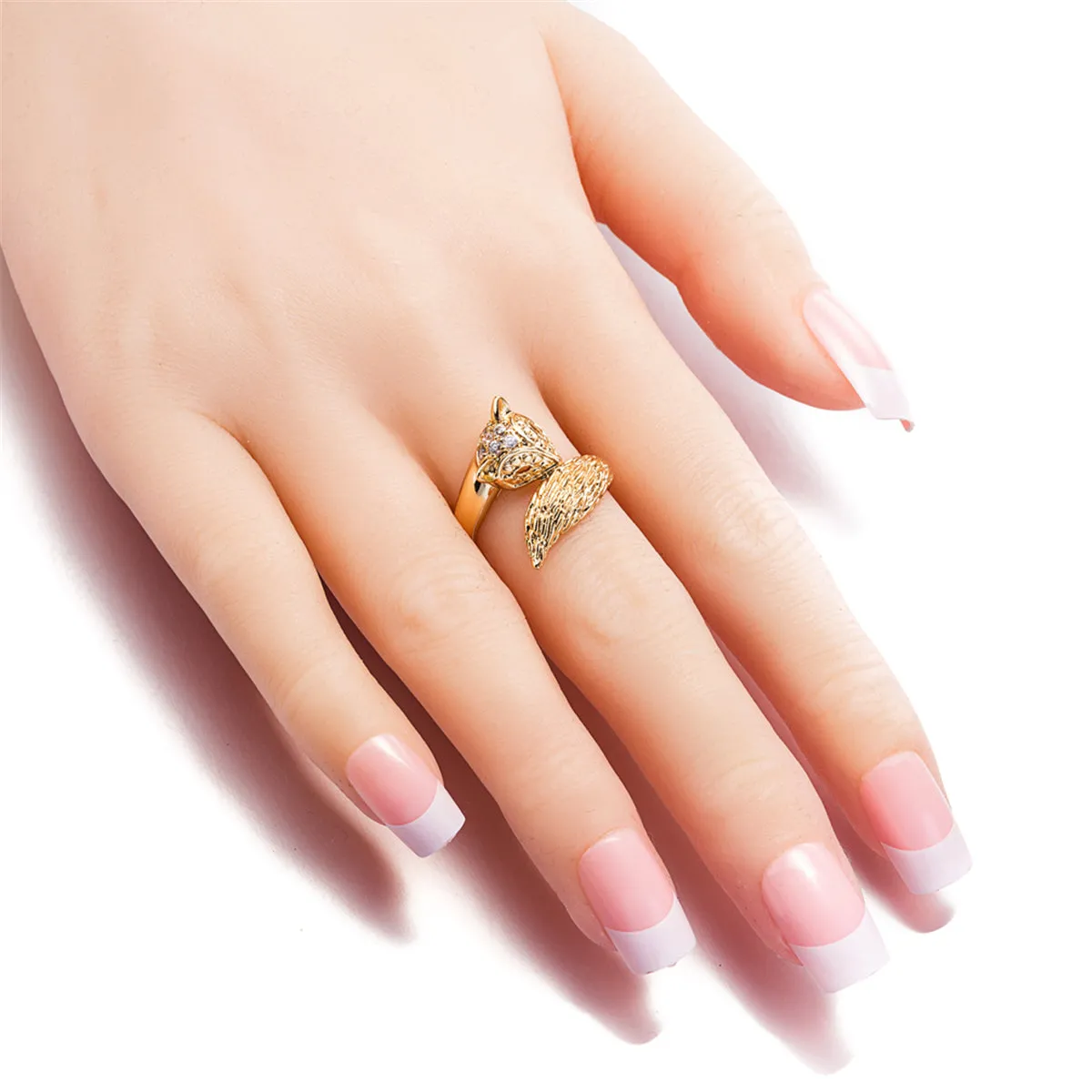 Cubic Zirconia & 18K Gold-Plated Modern Fox Ring