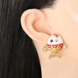 Cubic Zirconia & Enamel 18K Gold-Plated Color Block Fish Stud Earrings