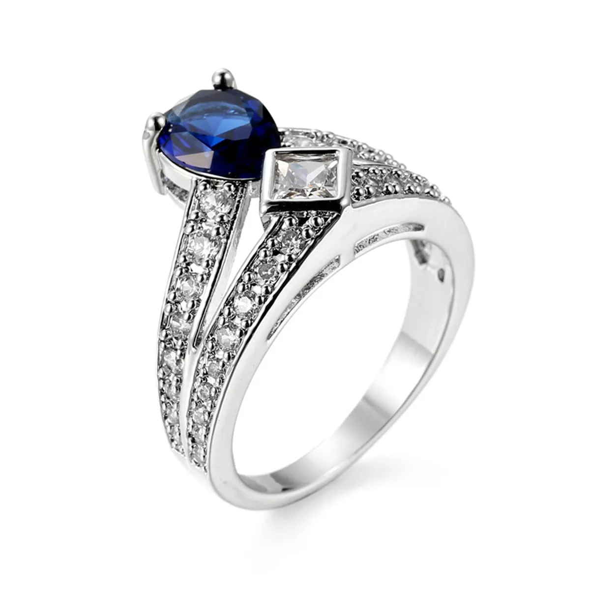 Cubic Zirconia & Navy Crystal Pear Ring