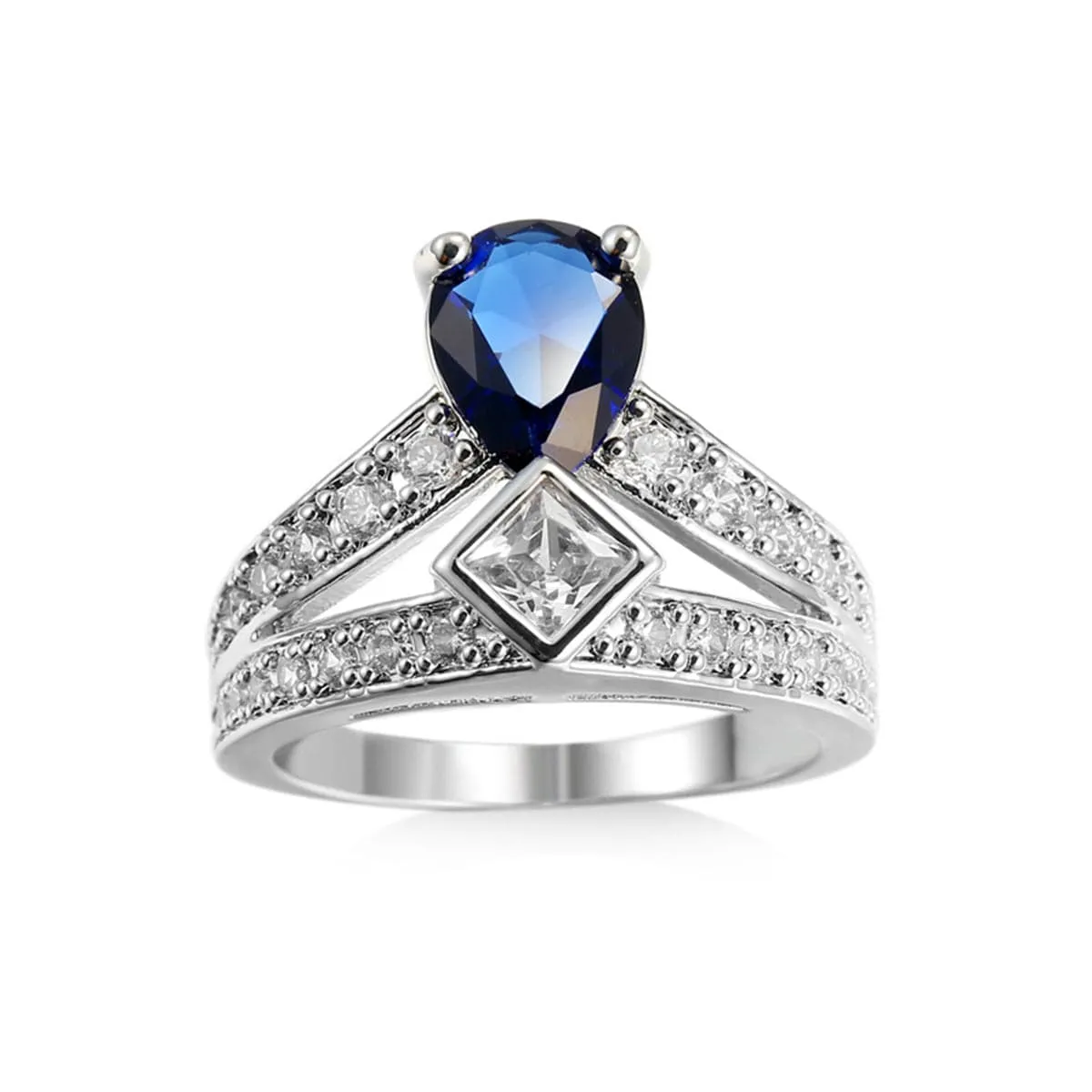 Cubic Zirconia & Navy Crystal Pear Ring
