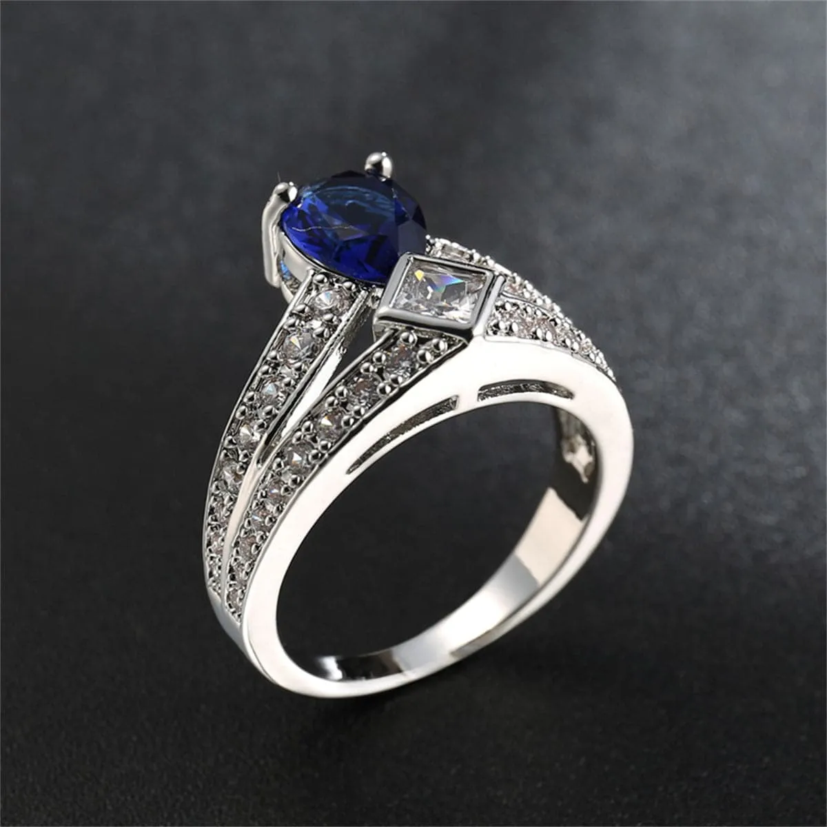 Cubic Zirconia & Navy Crystal Pear Ring