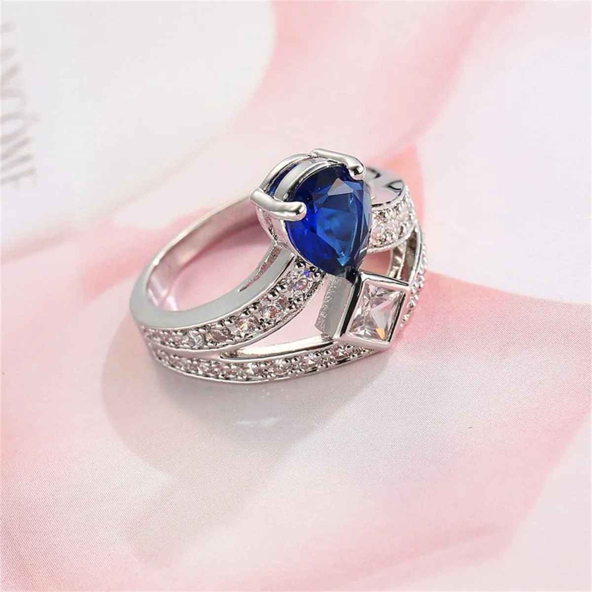 Cubic Zirconia & Navy Crystal Pear Ring