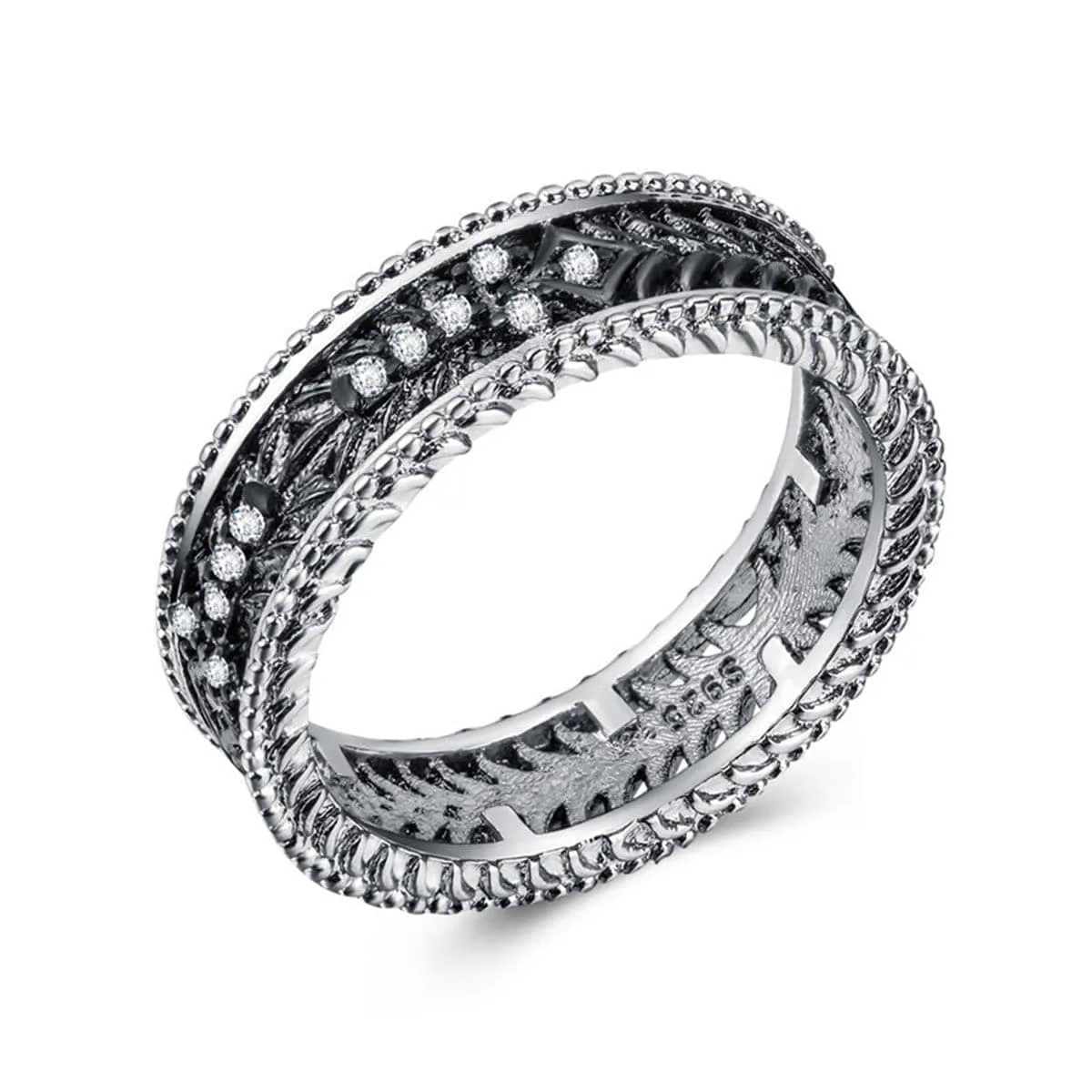 Cubic Zirconia & Two Tone Openwork Band