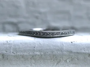 Curved Pave Vintage 14K White Gold Diamond Wedding Band.
