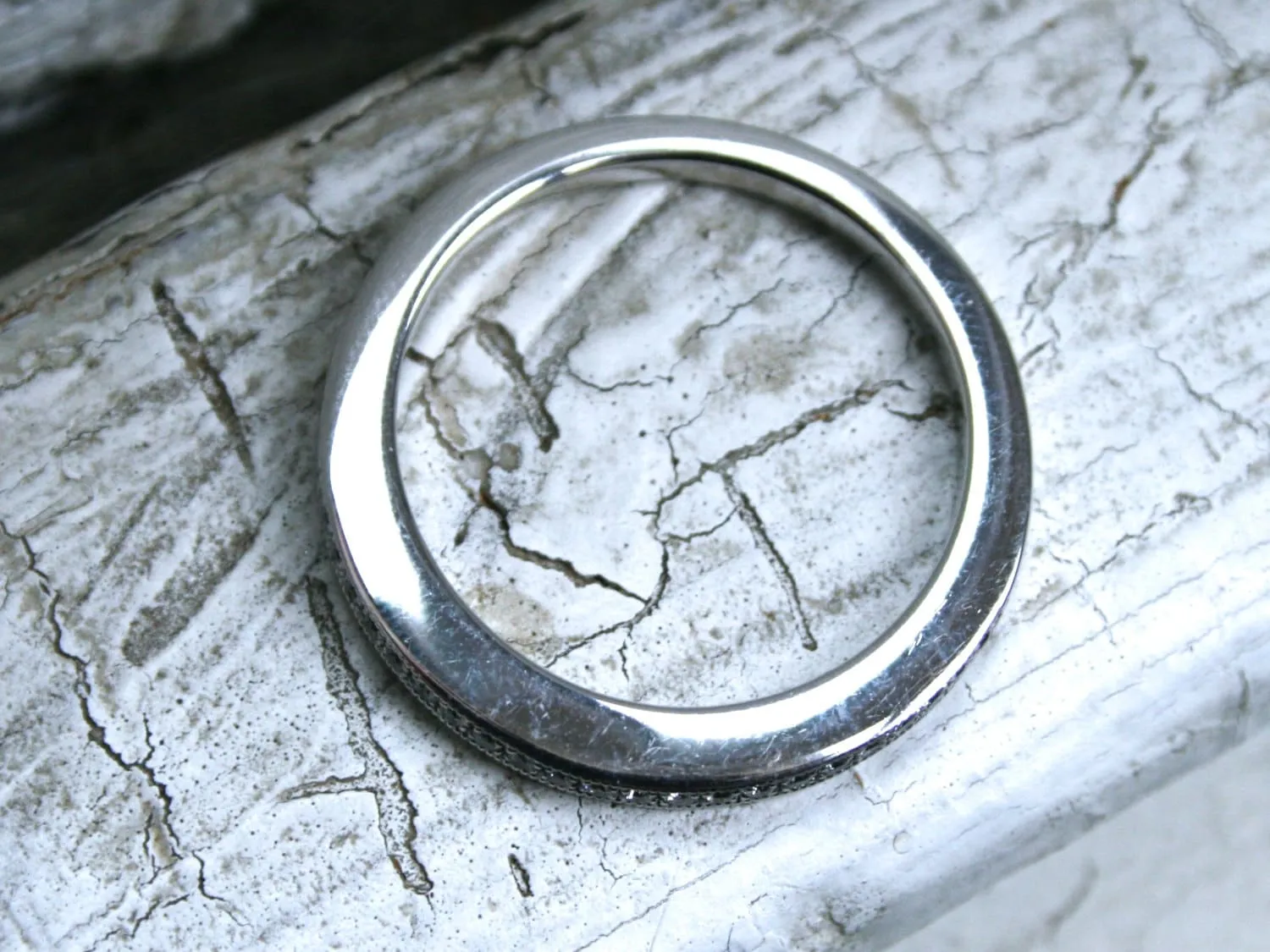 Curved Pave Vintage 14K White Gold Diamond Wedding Band.