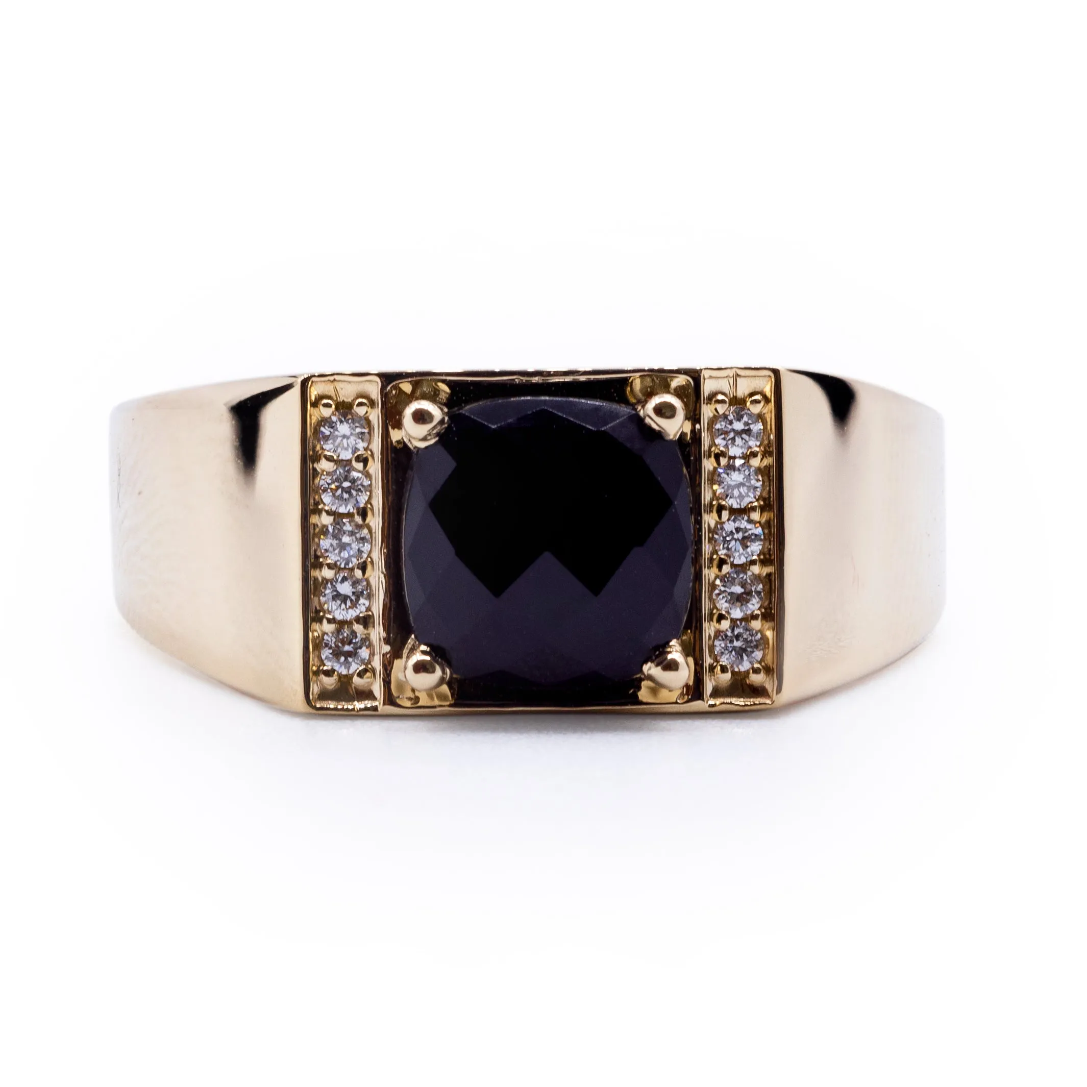 Cushion Natural Black Onyx with Vertical Diamond Accented Sides Ring