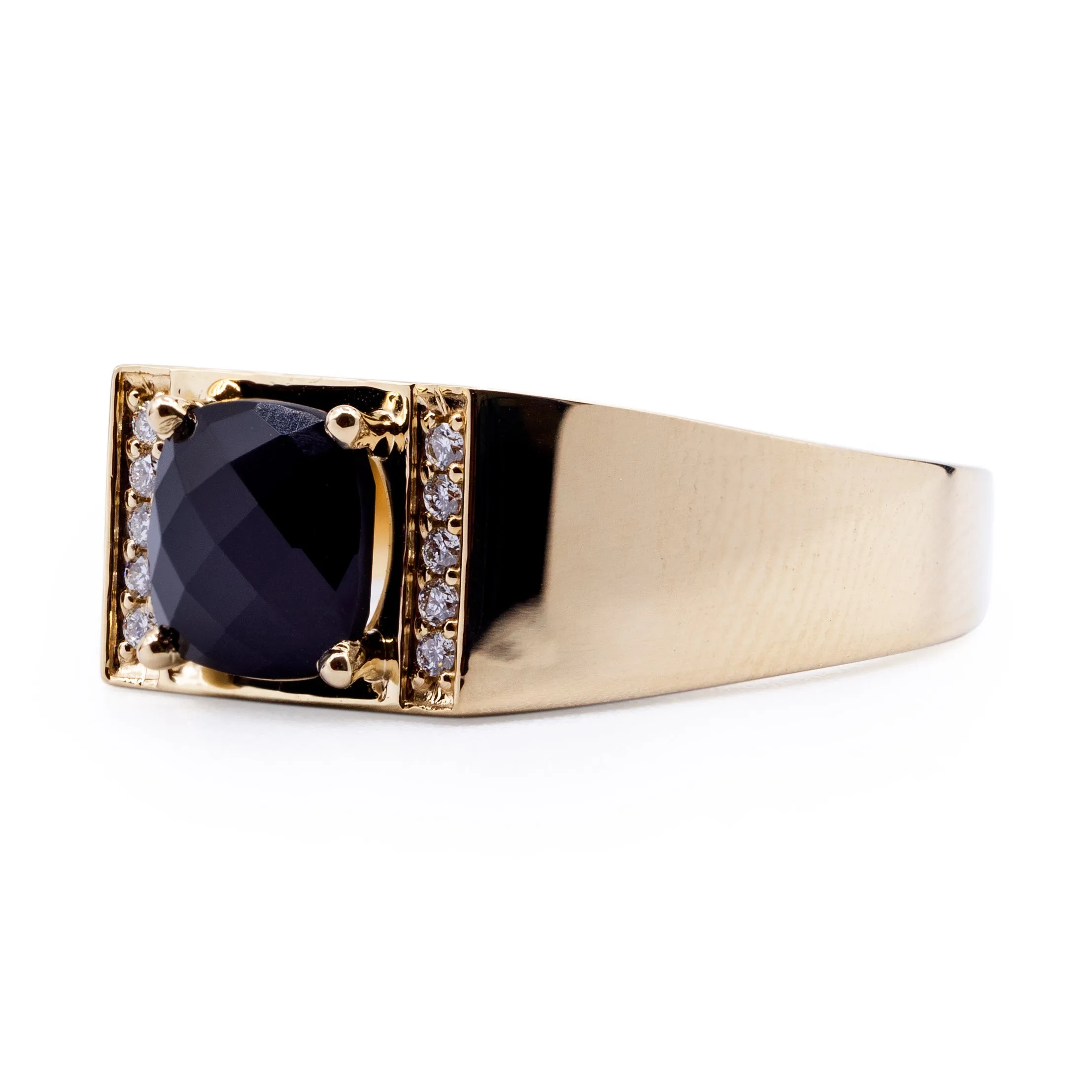 Cushion Natural Black Onyx with Vertical Diamond Accented Sides Ring