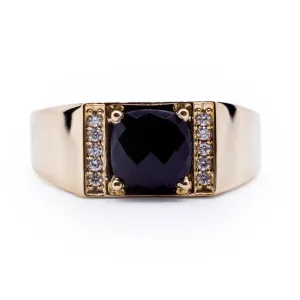 Cushion Natural Black Onyx with Vertical Diamond Accented Sides Ring