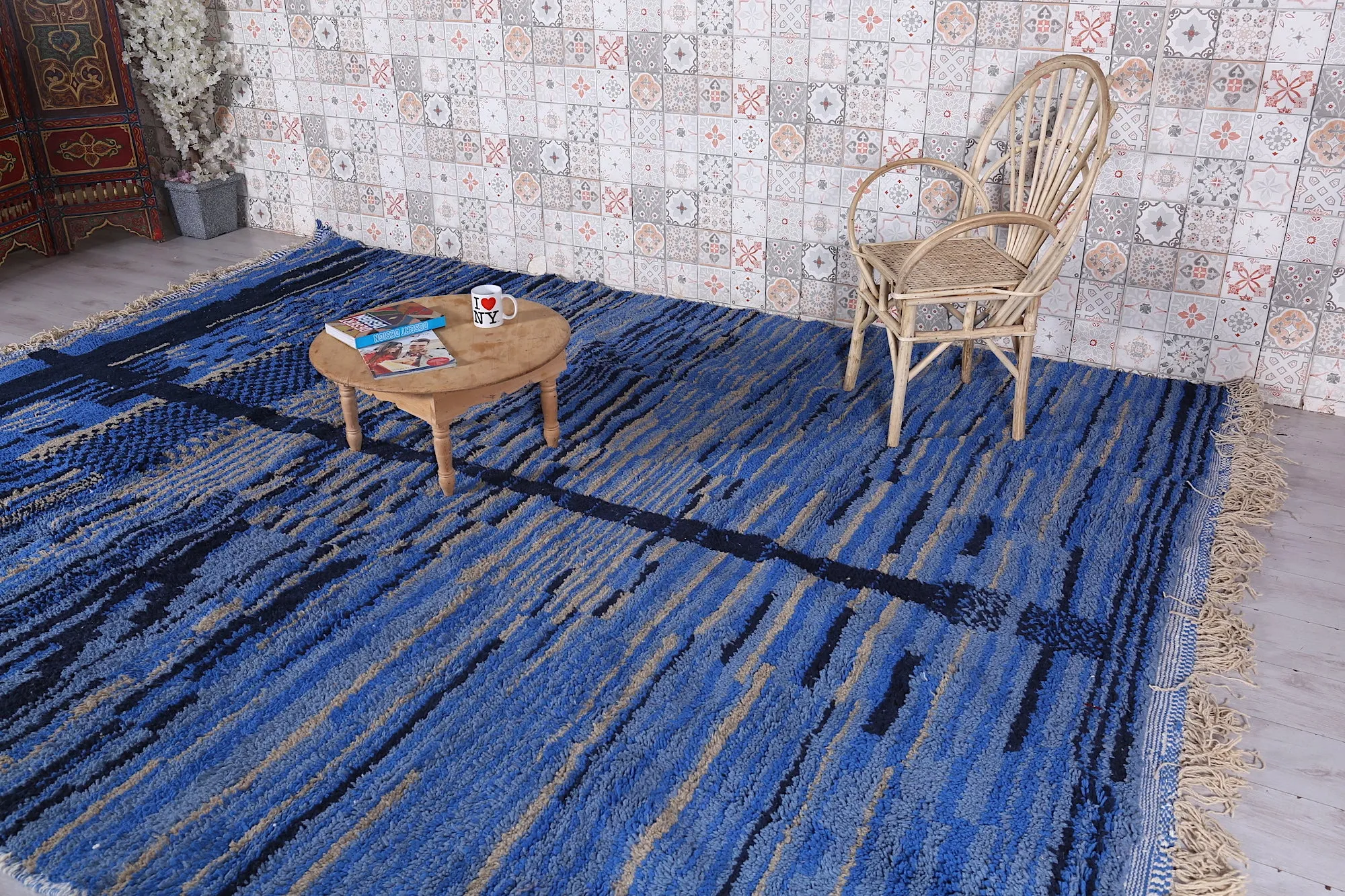 Custom Dark Blue Moroccan rug - Handmade Berber Carpet