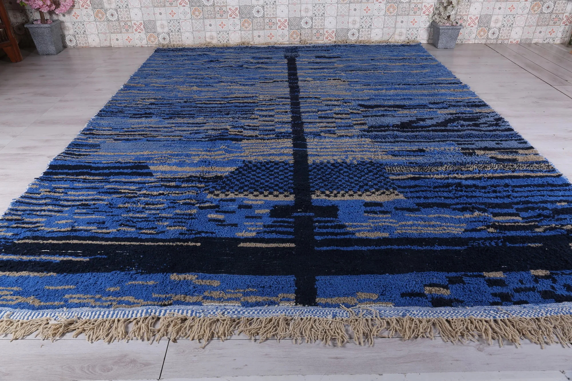 Custom Dark Blue Moroccan rug - Handmade Berber Carpet