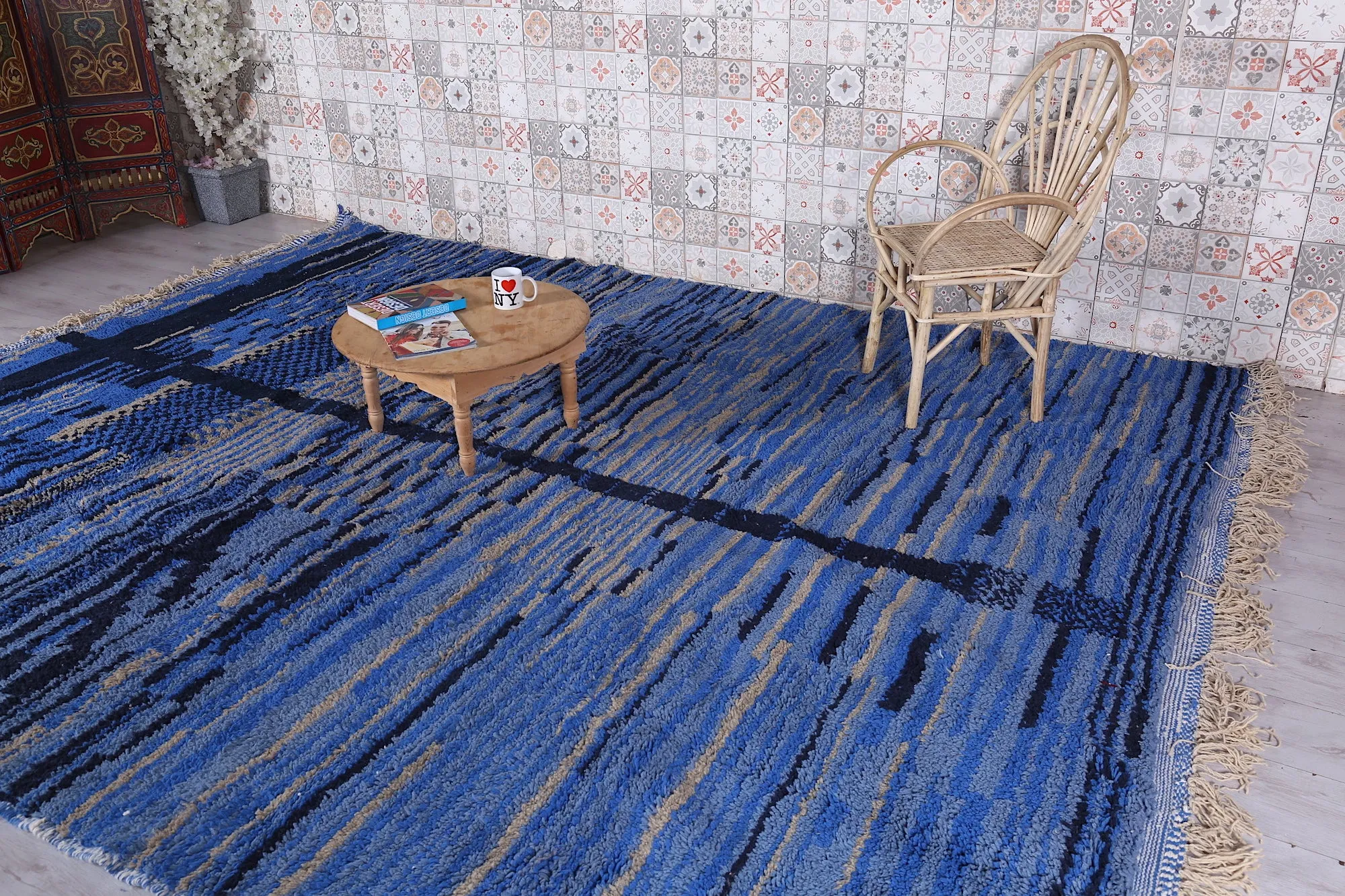 Custom Dark Blue Moroccan rug - Handmade Berber Carpet