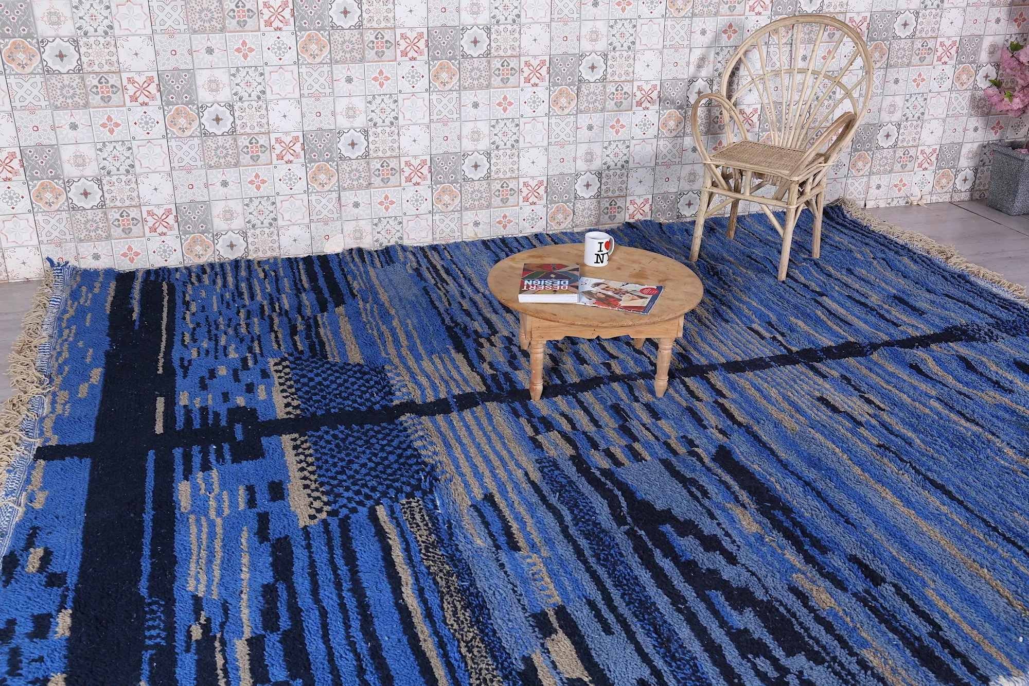 Custom Dark Blue Moroccan rug - Handmade Berber Carpet