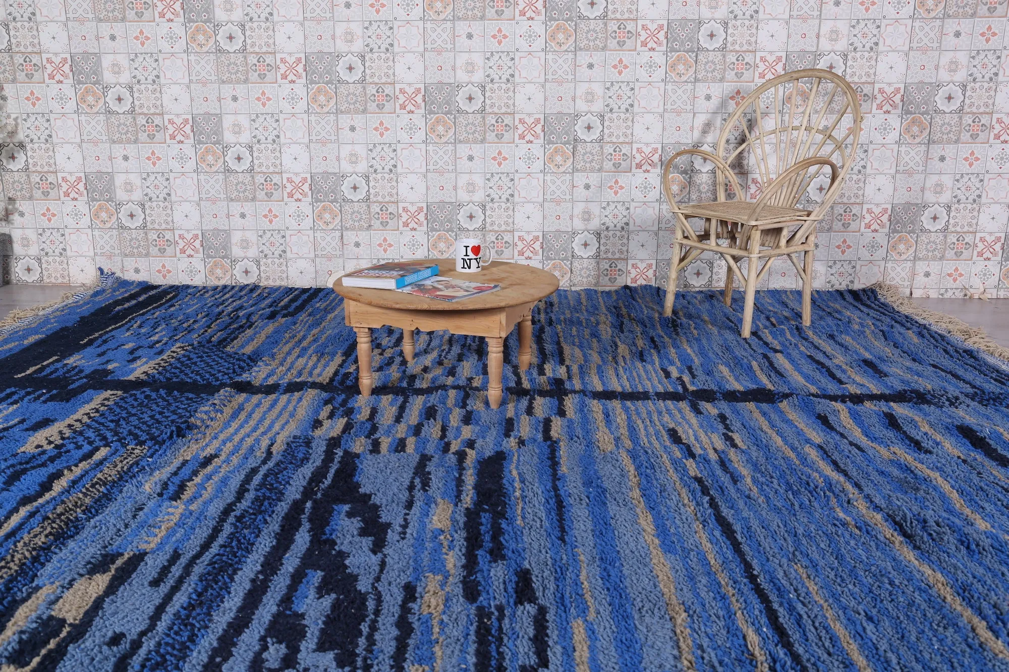 Custom Dark Blue Moroccan rug - Handmade Berber Carpet