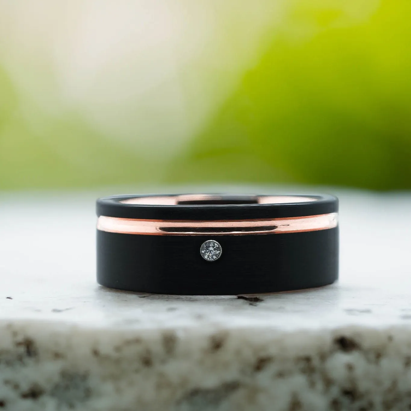 CZ Brushed Black Band / Rose Gold Stripe - 8mm